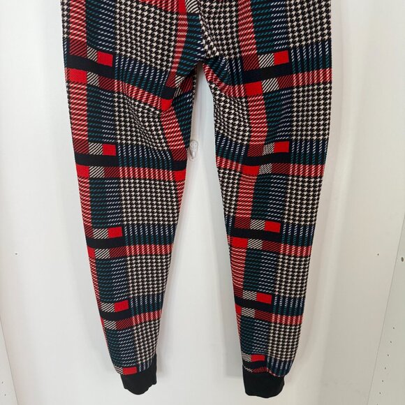 Plaid Jogger Pants with Zipper Pockets | Red Black & Cream | Cozy Chic Sz S/M - Picture 6 of 10